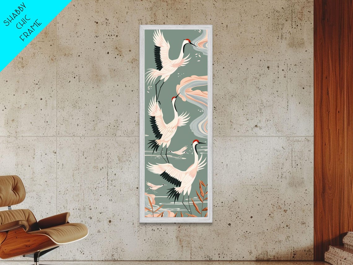 Cranes In Flight Red Crowned Teal Clouds Japanese Art Poster - Image 4
