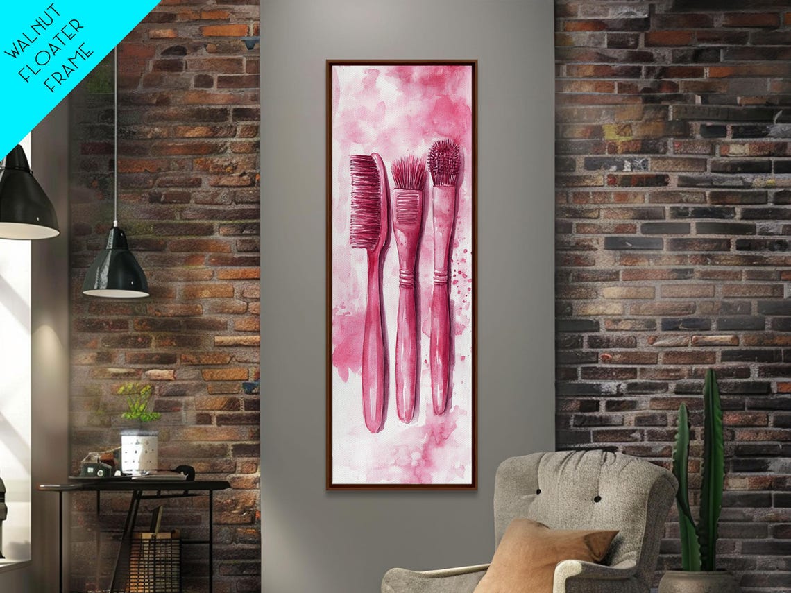 Pink Makeup Brushes Watercolor Vertical Beauty Vanity Art Poster - Image 6