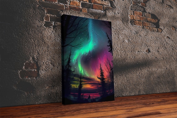 Aurora Borealis Mountain Landscape Art Print