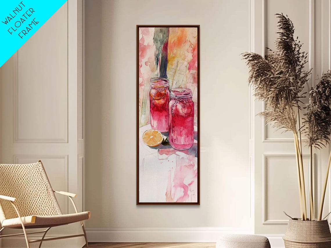Pink Lemonade Mason Jars Watercolor Summer Drink Kitchen Wall Poster - Image 3
