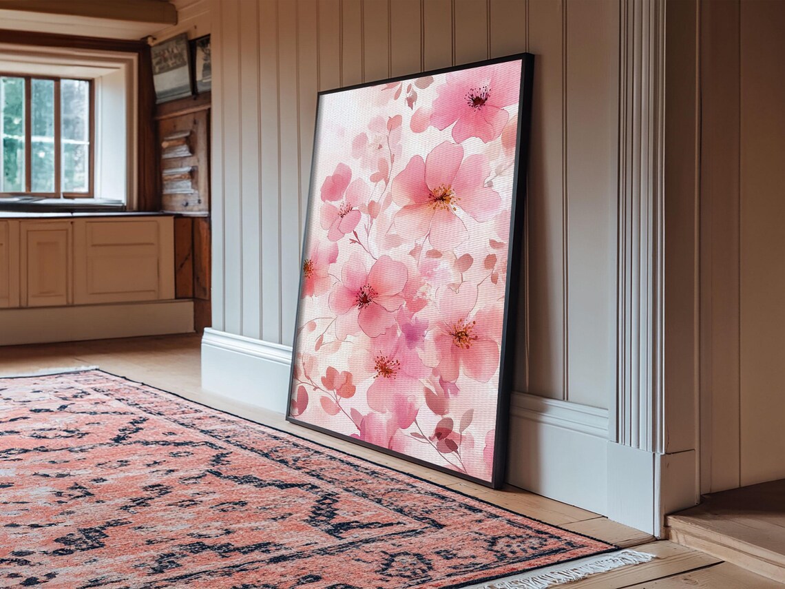 Pink Watercolor Flowers Wall Art Print Soft Blossom Floral Painting