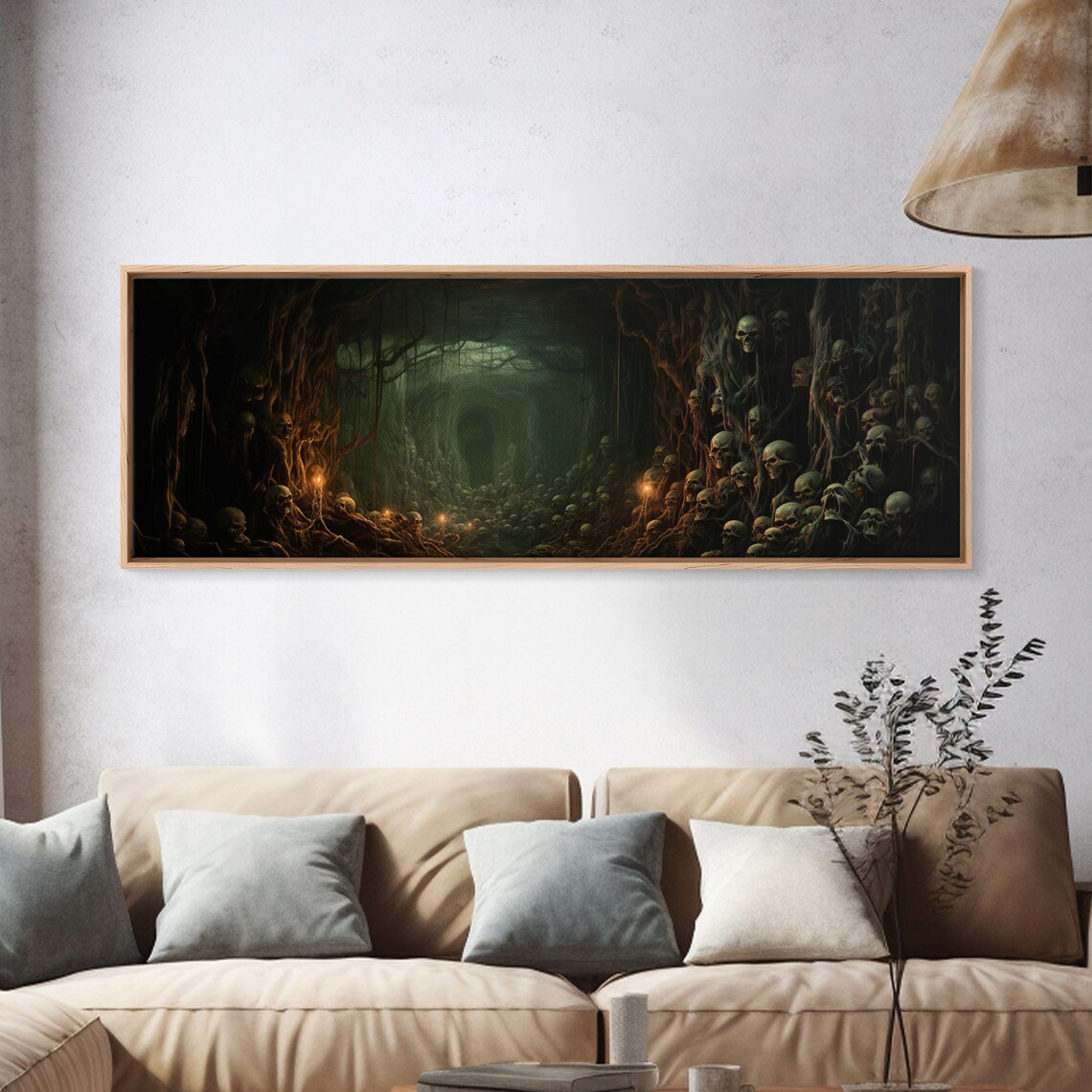 Skull Crypt Cave Dark Gothic Skulls Candlelit Spooky Halloween Wall Art - Image 4