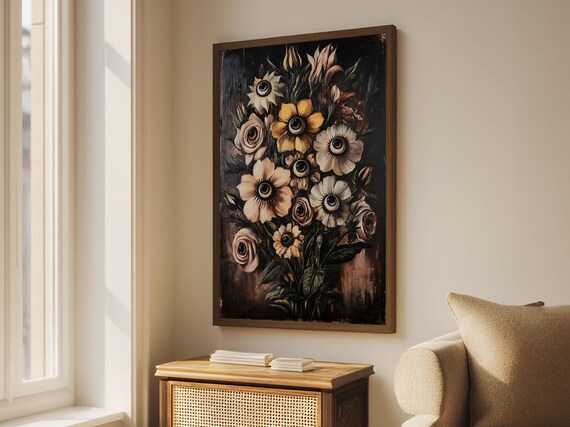 Dark Academia Flowers With Eyes Spooky Botanical Painting Print