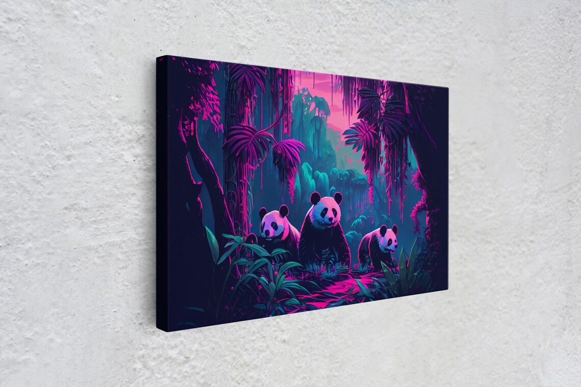 Cute Pandas in the Jungle, Watercolor Art Print - Image 4