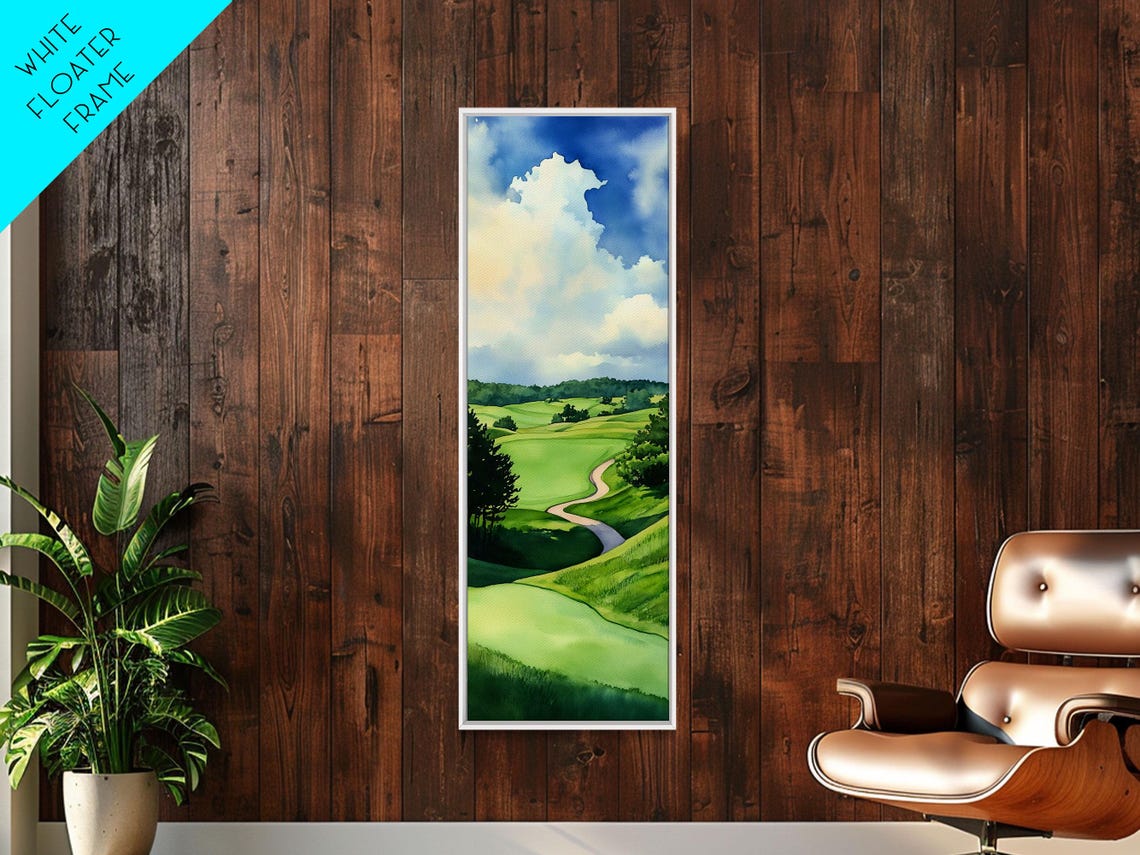 Rolling Lush Green Golf Course Watercolor Fairways Sky Wall Poster - Image 5