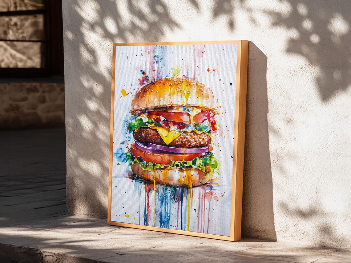 Cute Hamburger Painting, Kitchen Wall Art Print - Image 4