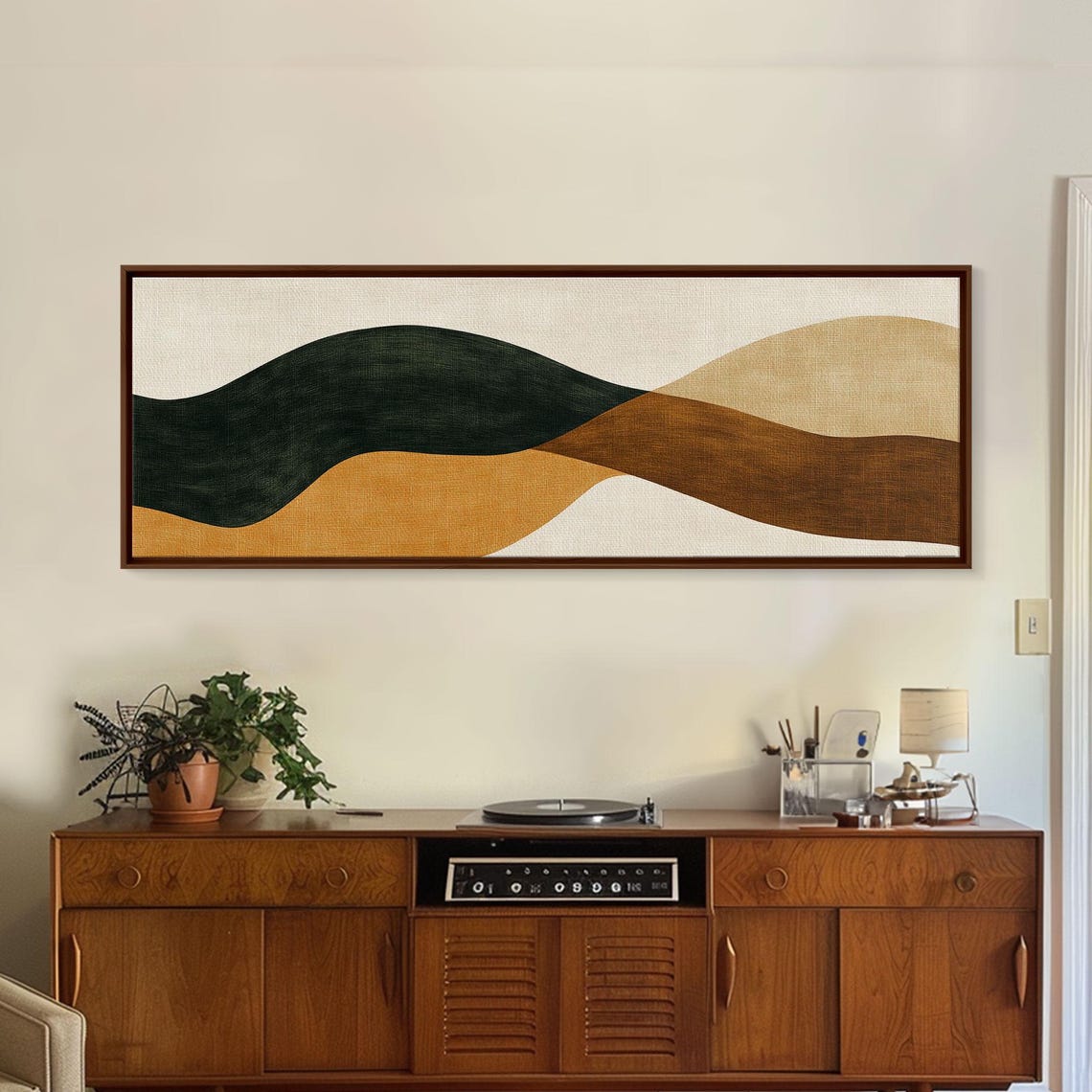 Earth Tones Abstract Painting Print Eclectic Boho Style Wall Art Oversized Panoramic Print Above Sofa Abstract Painting - Image 2