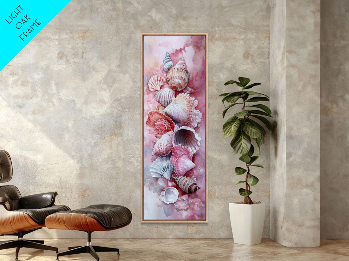 Pink Seashells Coastal Watercolor Beach House Nautical Art Poster - Image 6