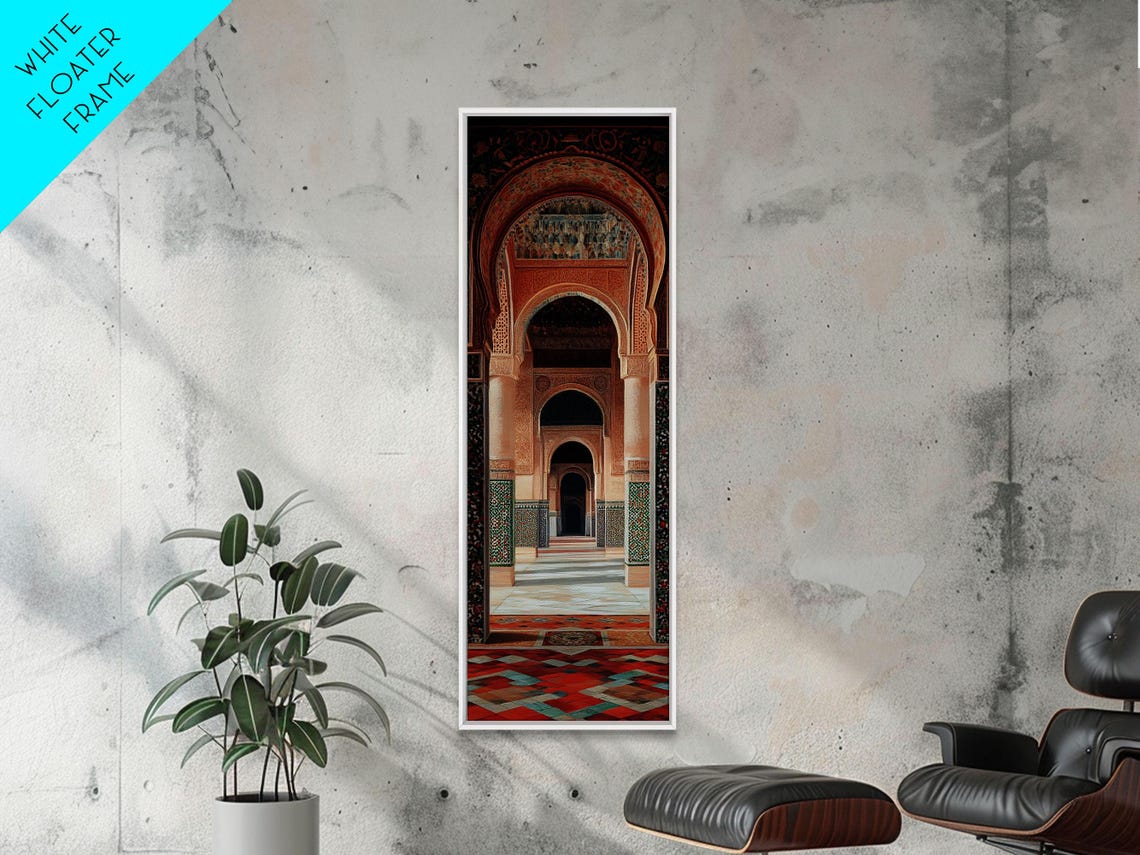 Moroccan Madrasa Horseshoe Arches Corridor Architecture Travel Poster - Image 3