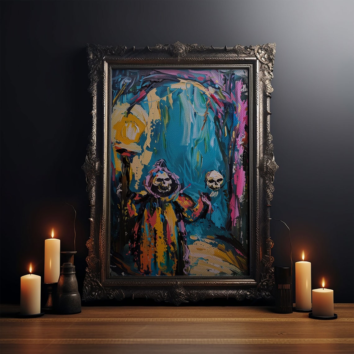 Hooded Phantom Lantern Abstract Expressionist Colorful Art Poster - Image 3