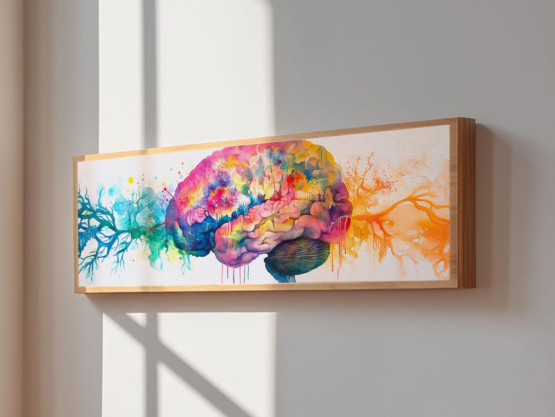 Colorful Human Brain Watercolor Anatomy Science Art Horizontal Poster - Image 4