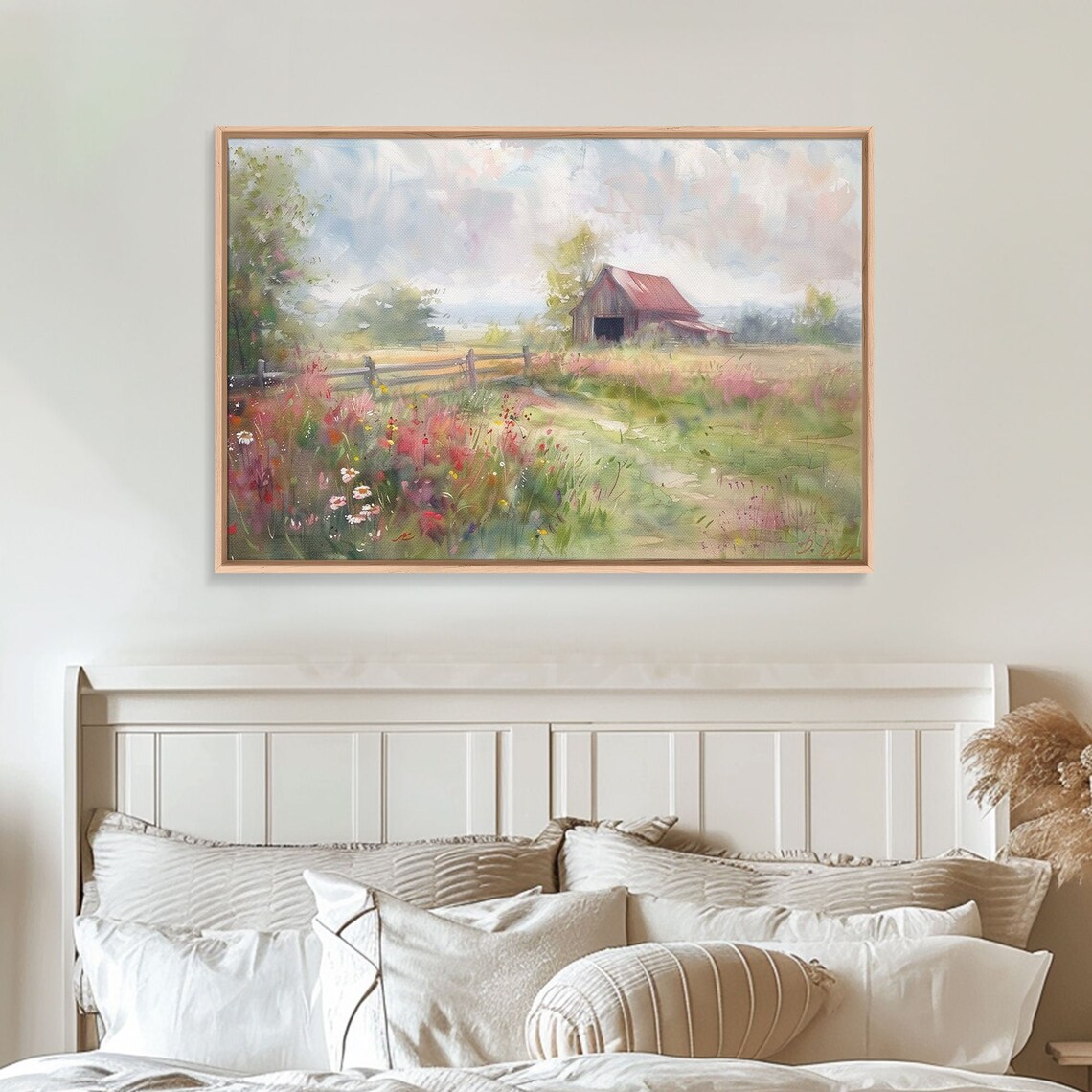 Watercolor Wildflower Meadow Red Barn Rustic Farmhouse Summer Poster - Image 3