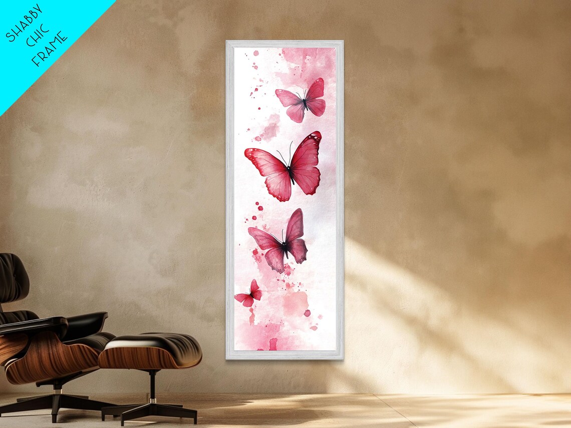 Pink Butterflies Watercolor Delicate Ascending Vertical Art Poster - Image 4