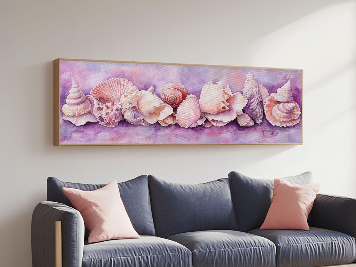 Pink Seashells Watercolor Coastal Horizontal Beach House Wall Art Poster - Image 4