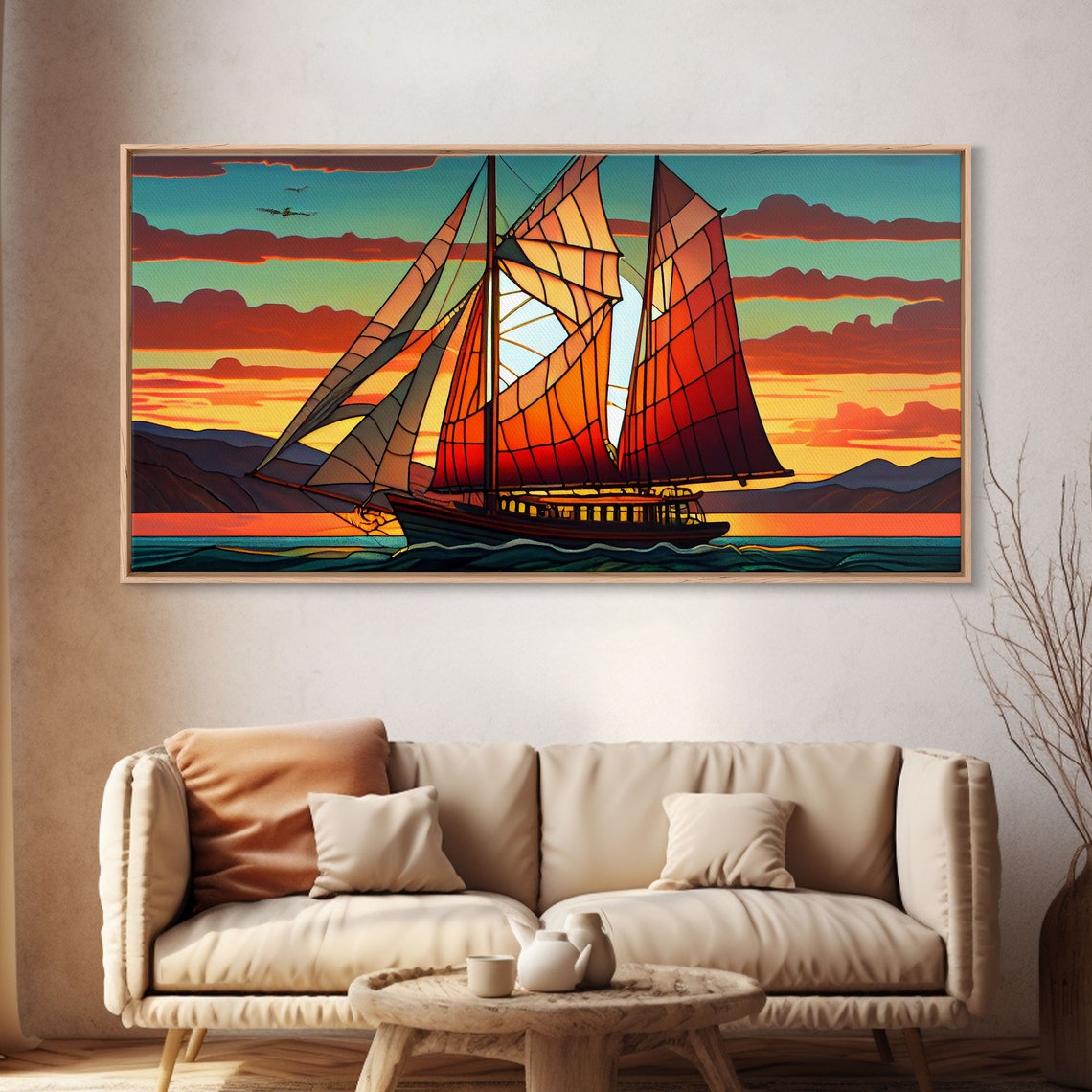 Stained Glass Sailboat Sunset Art Deco Nautical Seascape Ocean Poster - Image 4