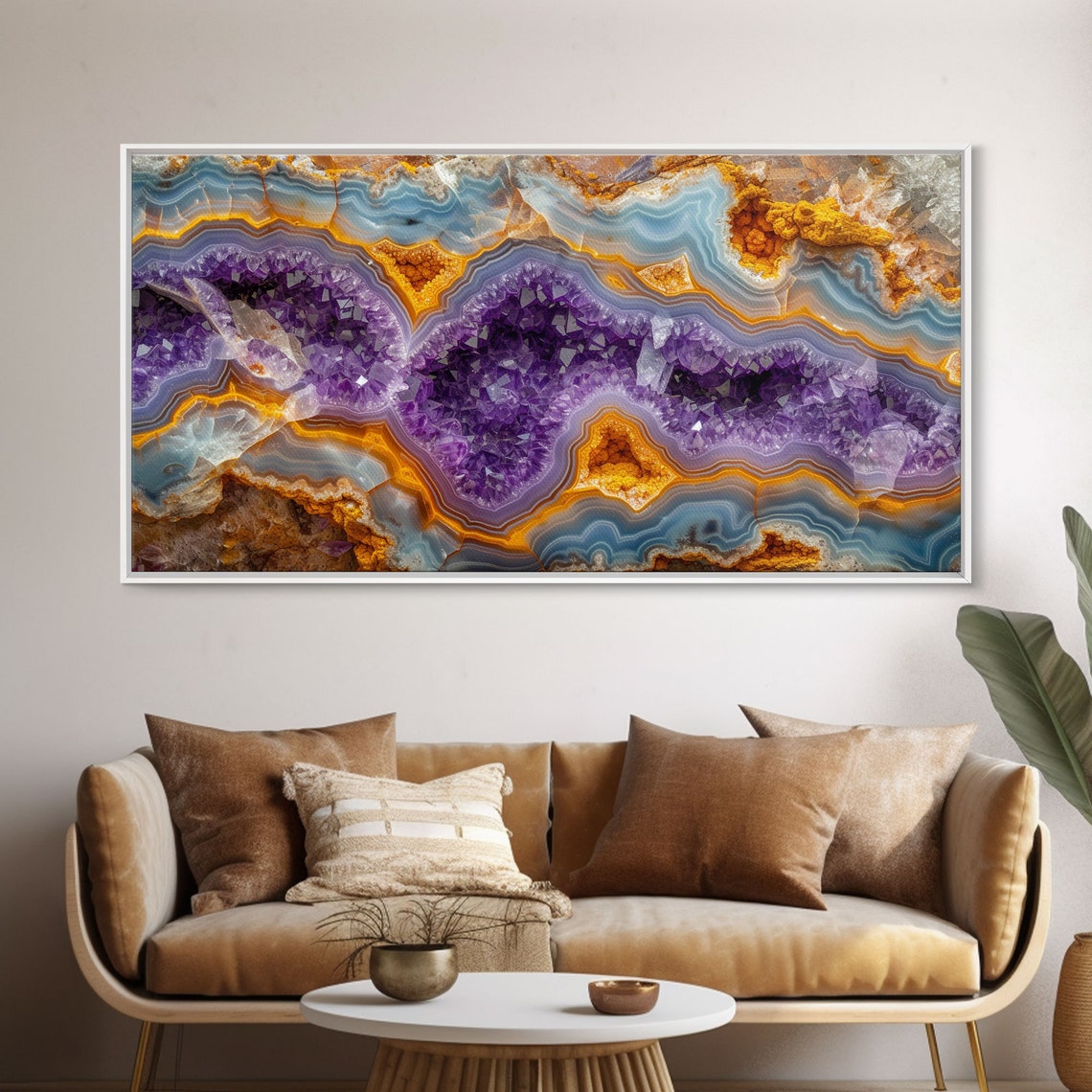 Purple Amethyst Geode Crystal Orange Banded Agate Stone Wall Art - Image 5