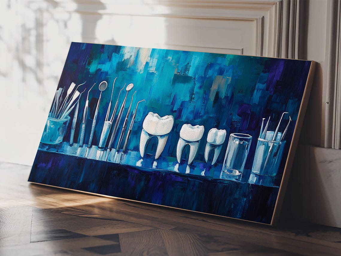 Modern Dental Tools Blue Teal Abstract Dentist Office Wall Decor Print - Image 5