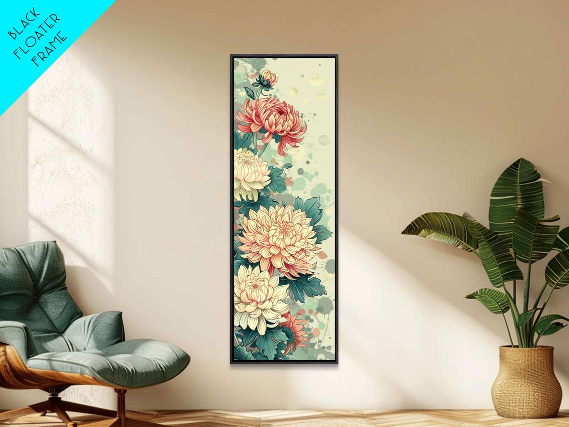 Elegant Chrysanthemums Soft Pastel Light Green Floral Art Print