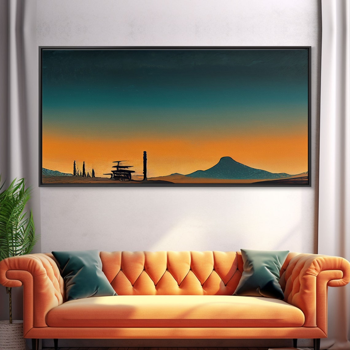 Minimalist Desert Sunset With Teal Orange Gradient Sky Modern Print - Image 5