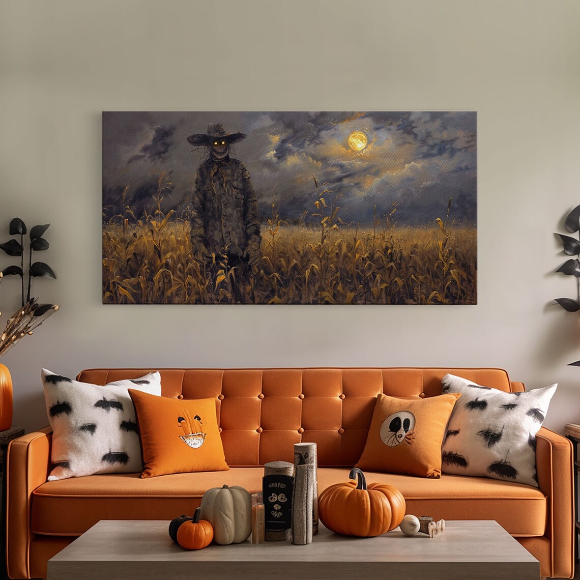 Scarecrow Under A Full Moon, Spooky Halloween Decor