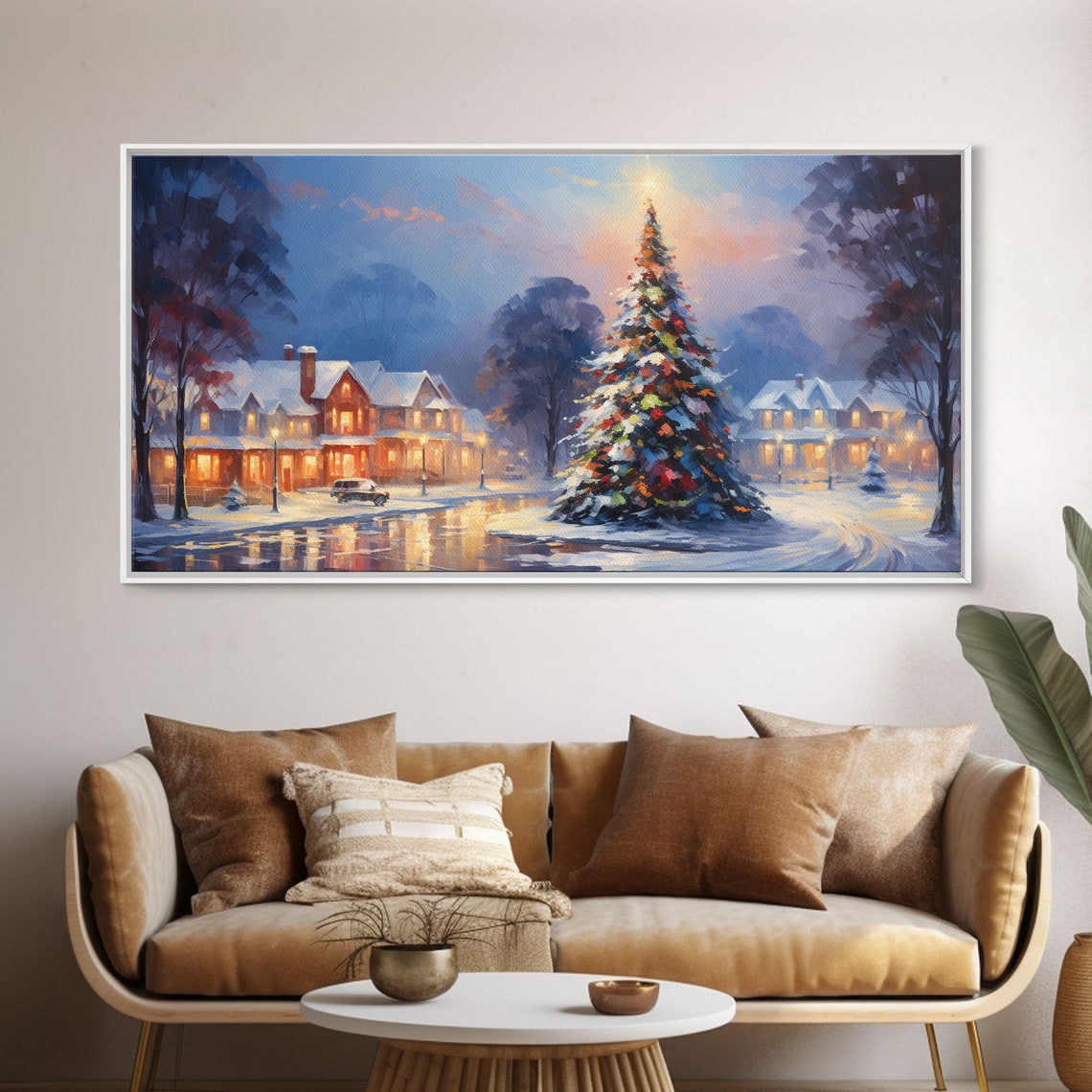 Snowy Village Christmas Tree Dusk Impressionist Holiday Poster - Image 5