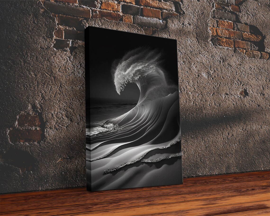 Surf California Wall Art Print, Black and White Beach - Image 2