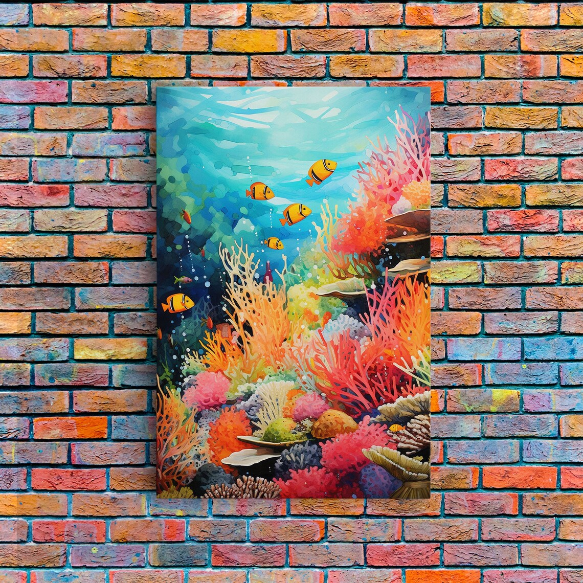 Colorful Coral Reef Tropical Fish Underwater Sea Life Painting Poster - Image 5