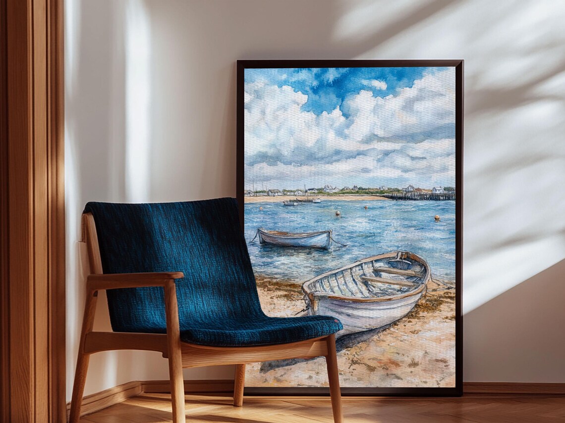 Wooden Rowboats On Shore Watercolor Coastal Beach Nautical Scene Poster - Image 6