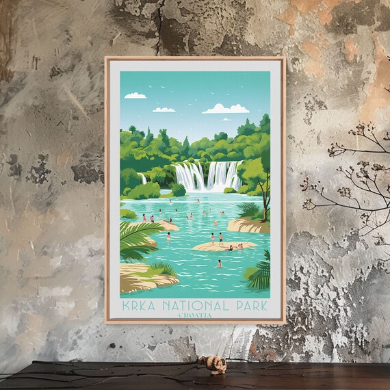 Krka National Park Croatia Waterfall Cascades Swimming Turquoise River Poster
