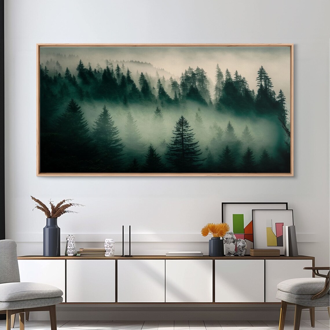 Pine Tree Forest Misty Landscape, Art Print - Image 3
