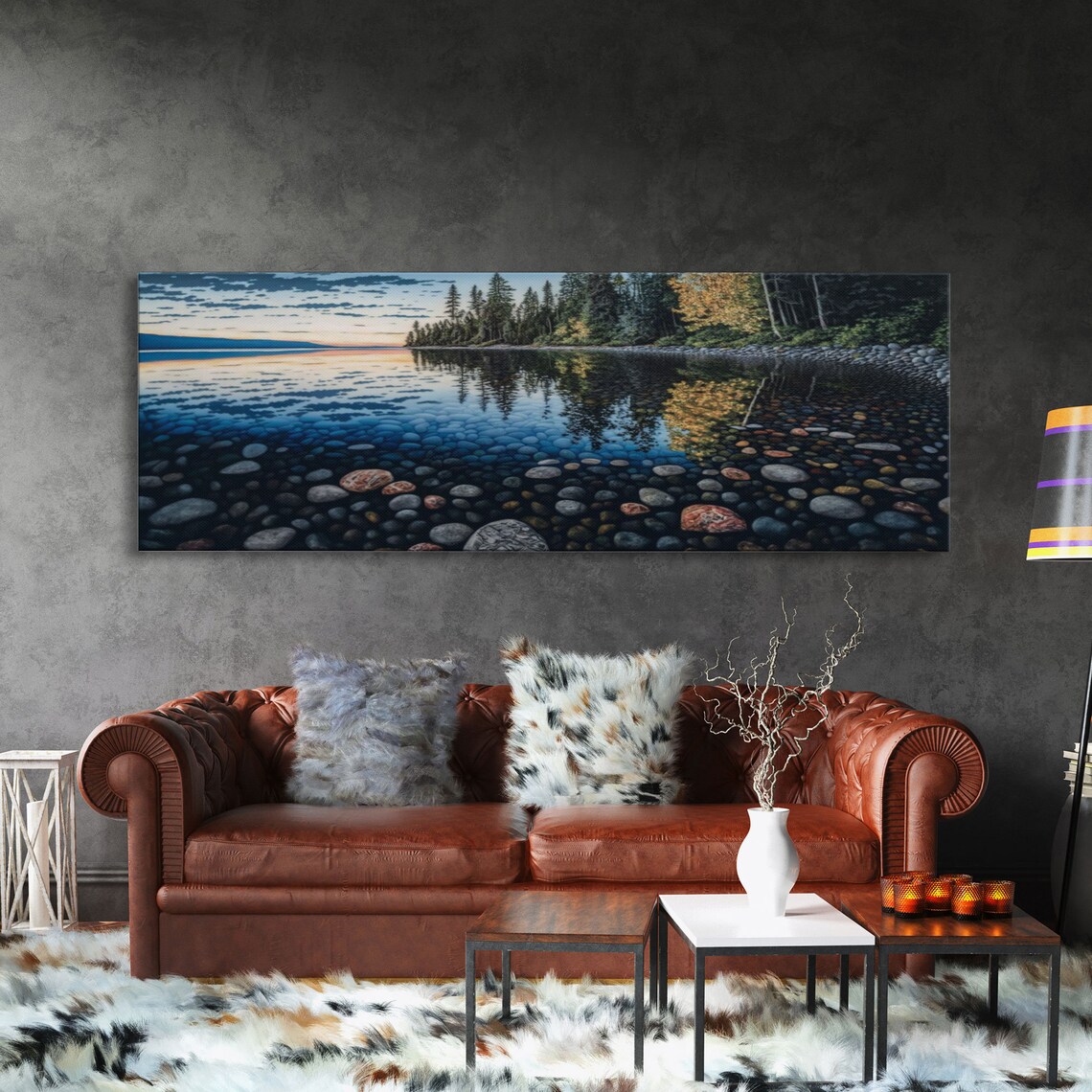 Pacific Northwest Stream Watercolor Panoramic Art Print - Image 3