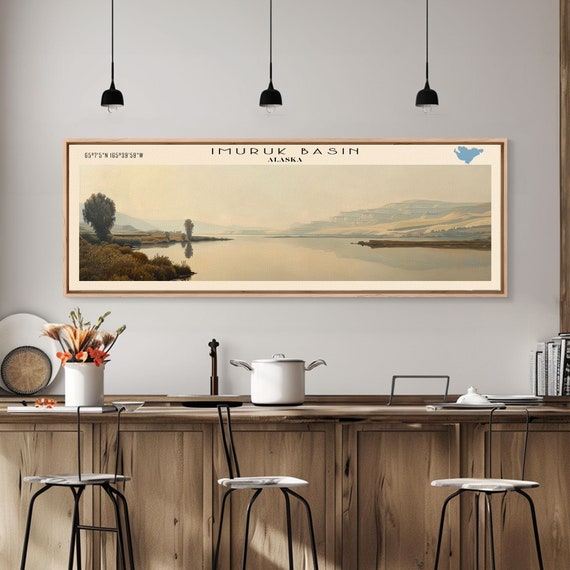 Imuruk Basin Framed Print Lake House Decor Panoramic Wall Art Travel Poster Beautiful Lake Painting Home Decor