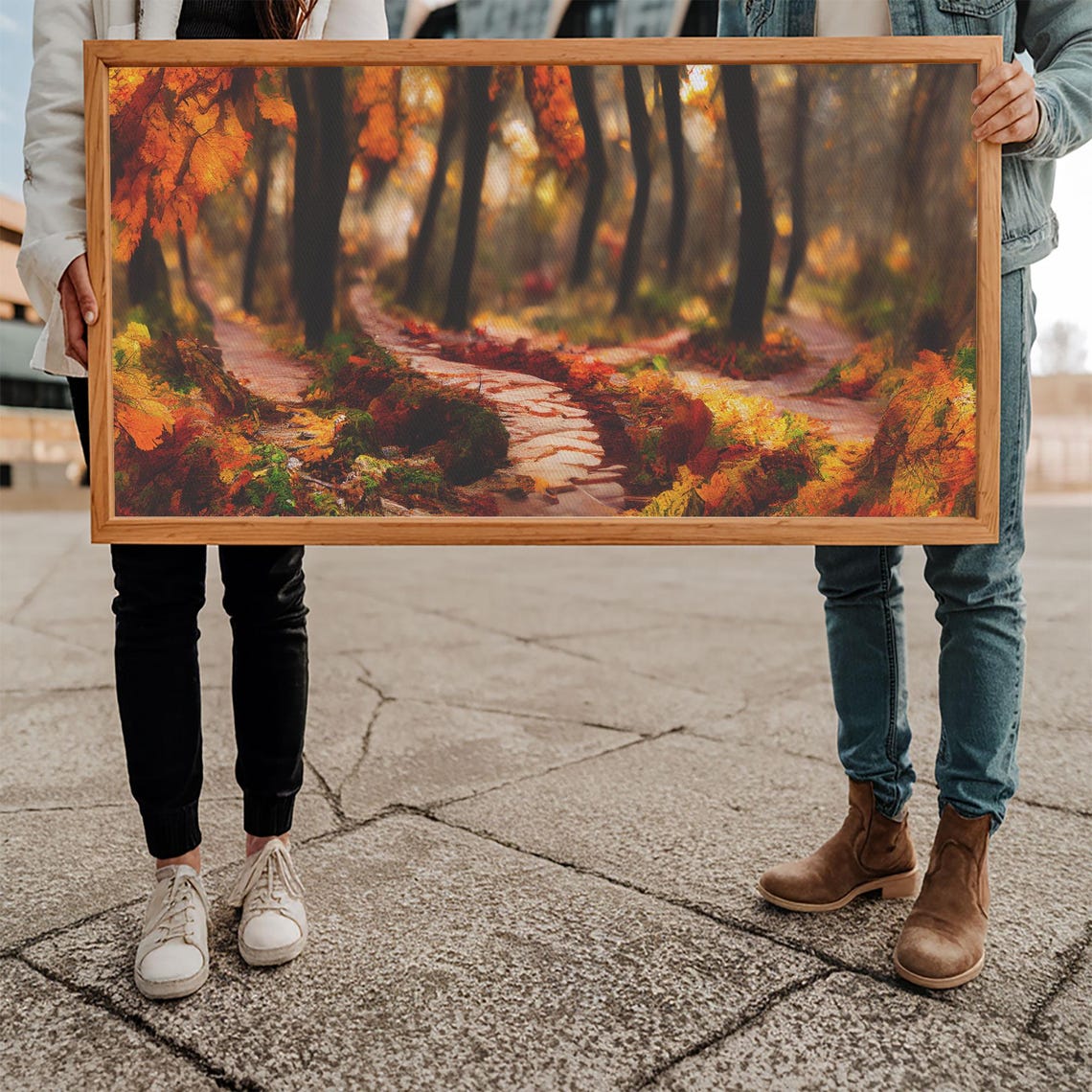 Autumn Forest Trail Winding Stone Path Fall Foliage Nature Art Poster