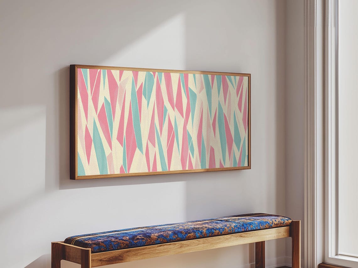 Pastel Mid Century Modern Art Retro Geometric Wall Art Framed Print Modern Abstract Painting Bold Bright Colors - Image 6