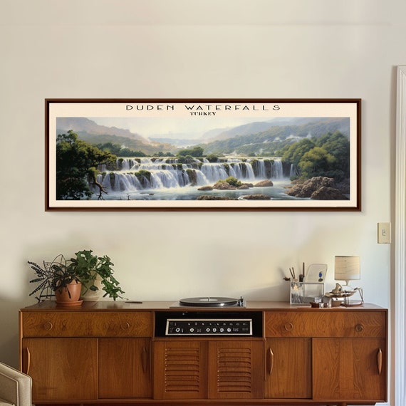 Duden Waterfalls Retro Travel Poster Panoramic Framed Print Turkey Travel Decor Vintage Style Home Decor Travel Print Wall Art