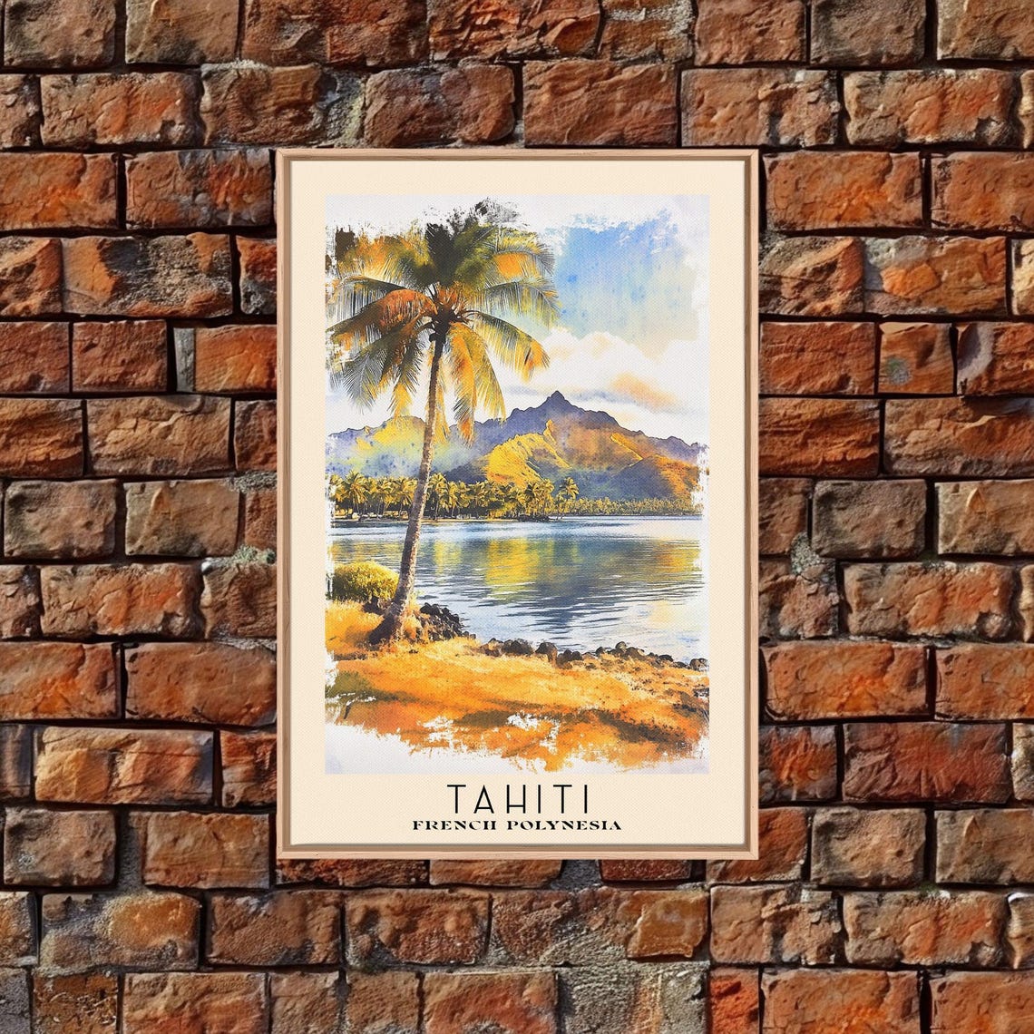 Tahiti French Polynesia Palm Tree Golden Shore Mountain Lagoon Poster - Image 5