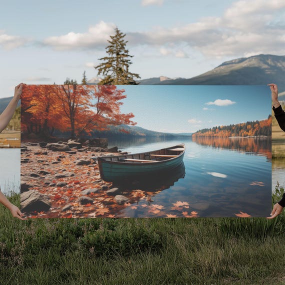 Pacific Northwest Photography Print Beautiful Lake With Canoe In The Fall Framed Print Photography Decor Fall Decor