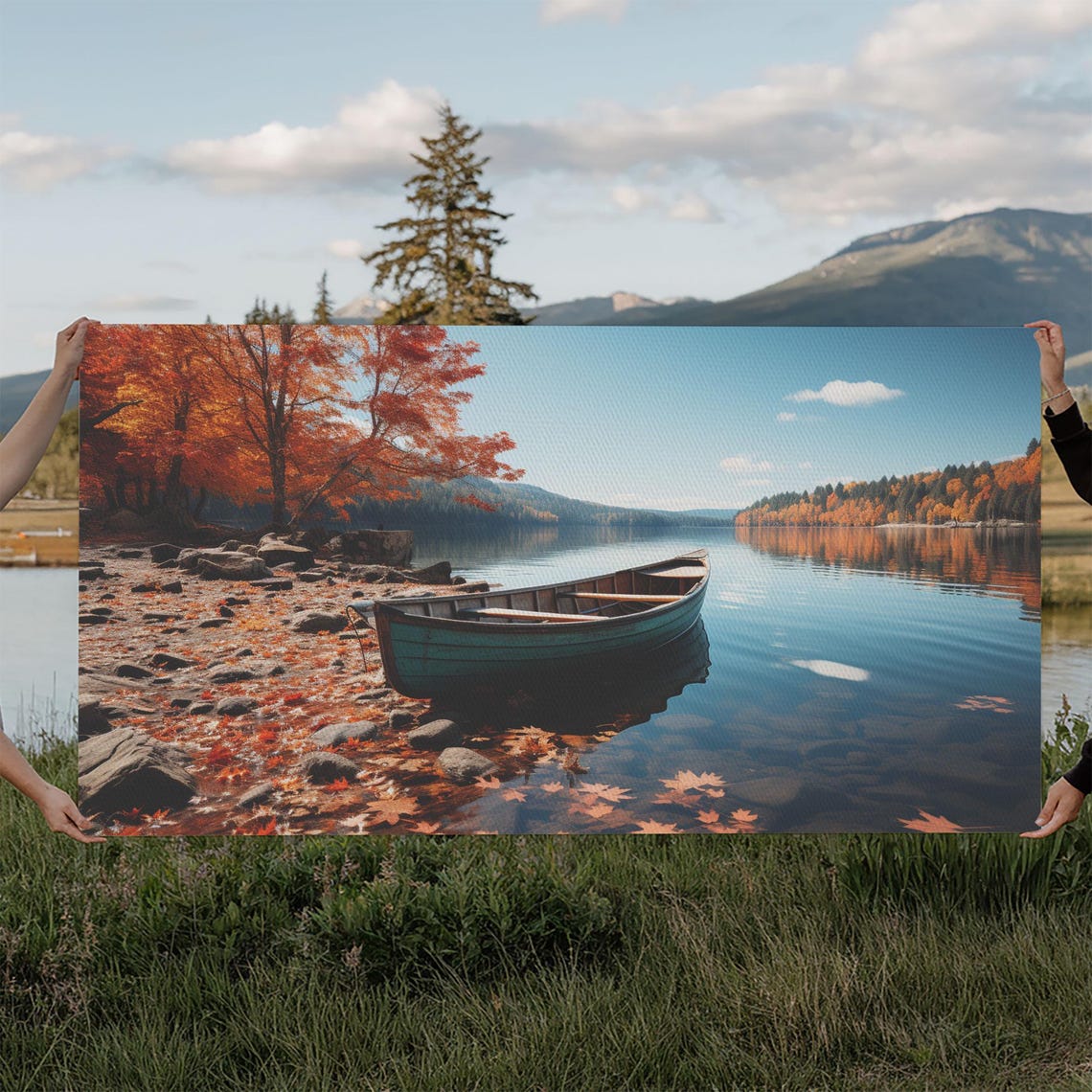Pacific Northwest Photography Print Beautiful Lake With Canoe In The Fall Framed Print Photography Decor Fall Decor