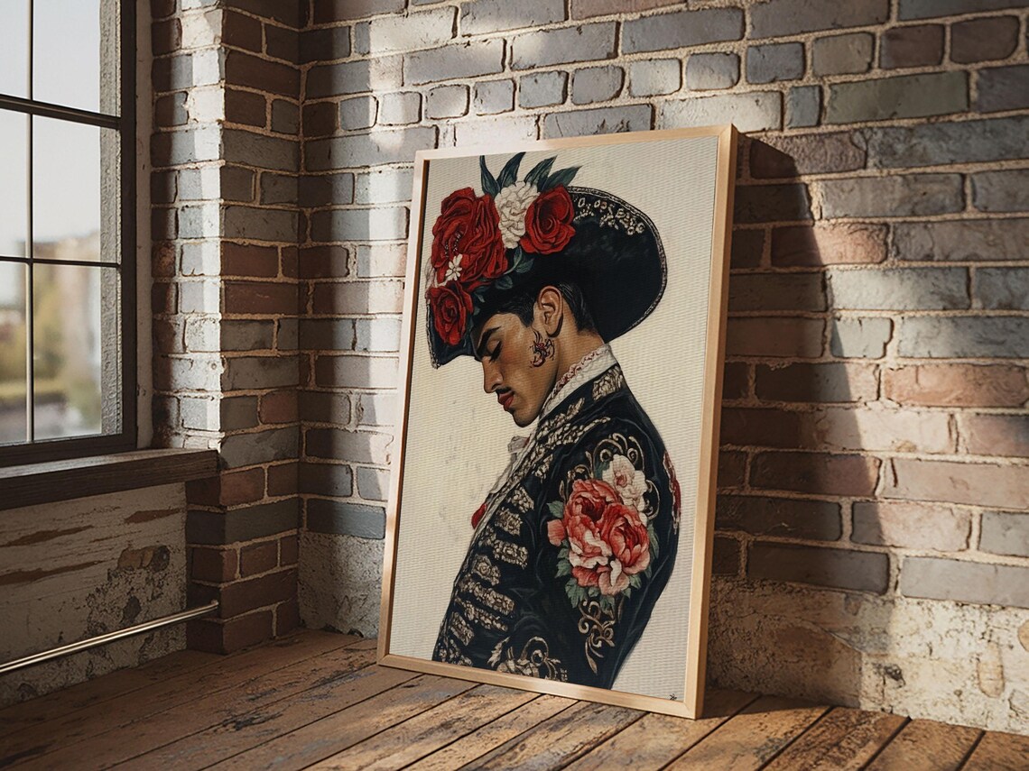 Matador Bullfighter Portrait Rose Adorned Hat Embroidered Suit Wall Art - Image 3