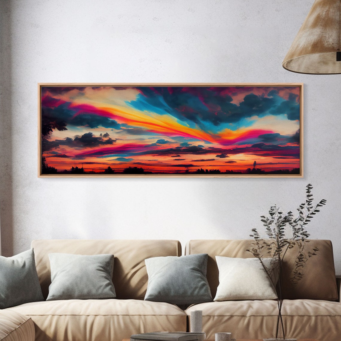 Beautiful Panoramic Watercolor Sunset Extra Large Wall Art Framed Panoramic Print Framed Wall Art - Image 4