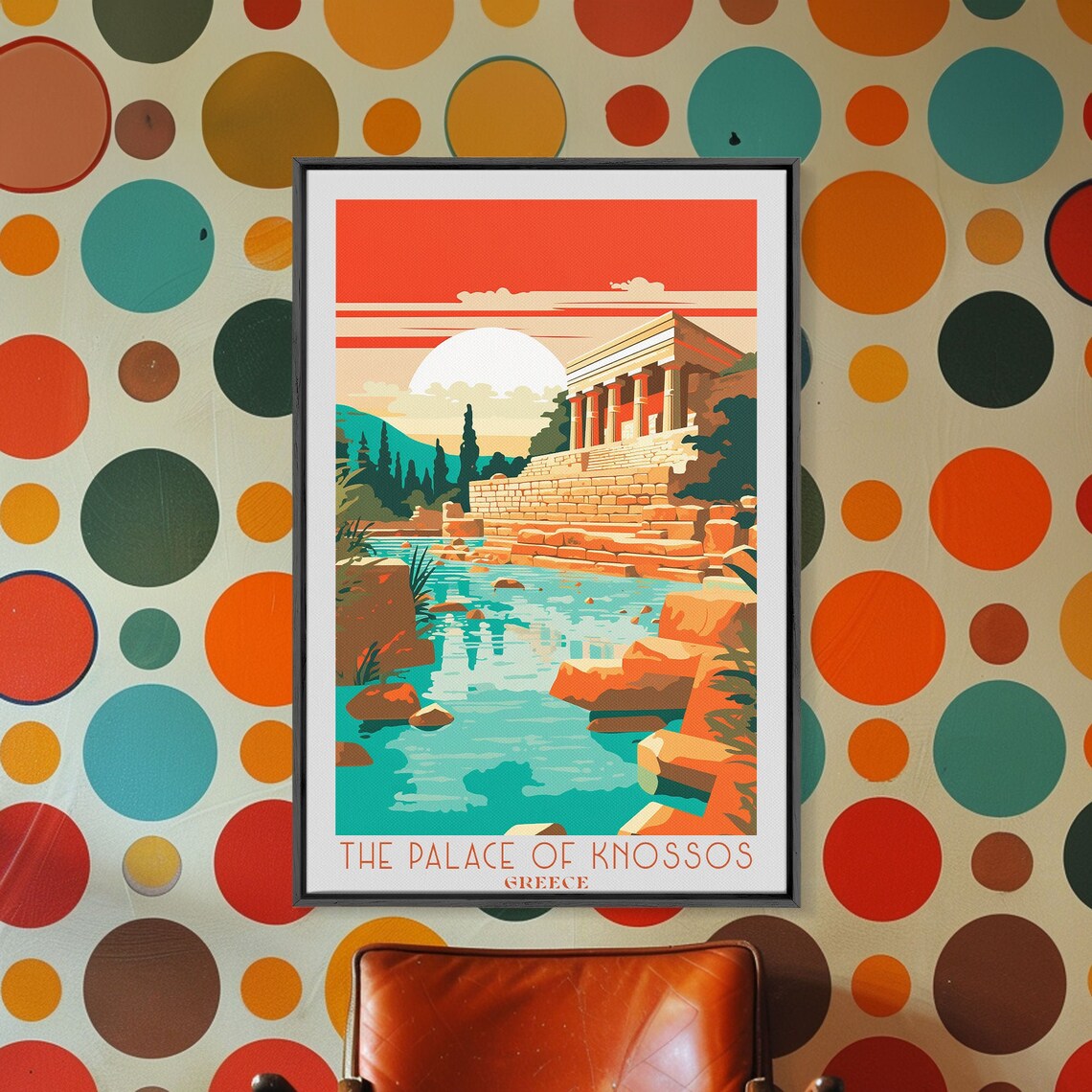 The Palace Of Knossos Greece Minoan Ruins Sunset Pool Retro Art Poster - Image 2