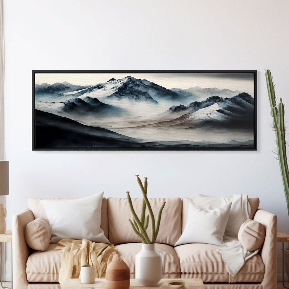Watercolor Snowy Mountain Lake Reflection Art Print
