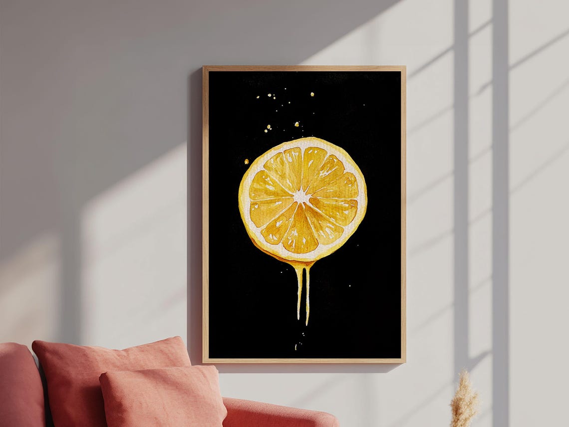 Fresh Lemon Slice Cross Section On Black Modern Kitchen Print - Image 3