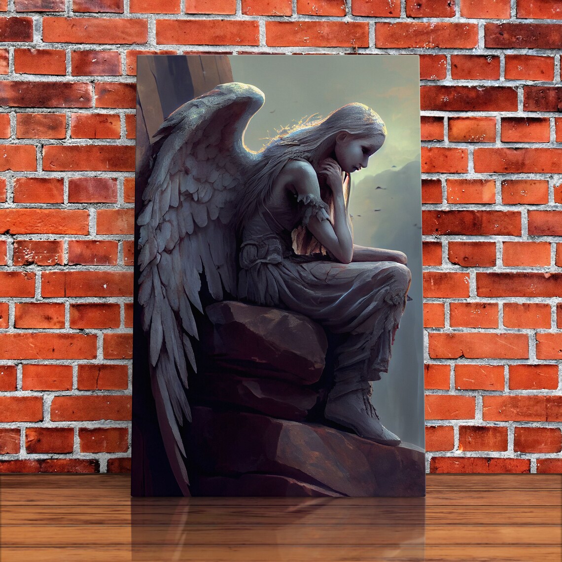 Sad Angel on a Roof Art Print, Figurative Decor - Image 5