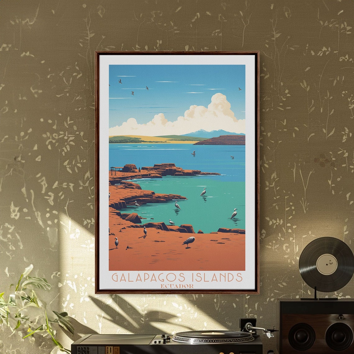 Galapagos Islands Ecuador Rocky Shore Seabirds Bay View Travel Poster - Image 5