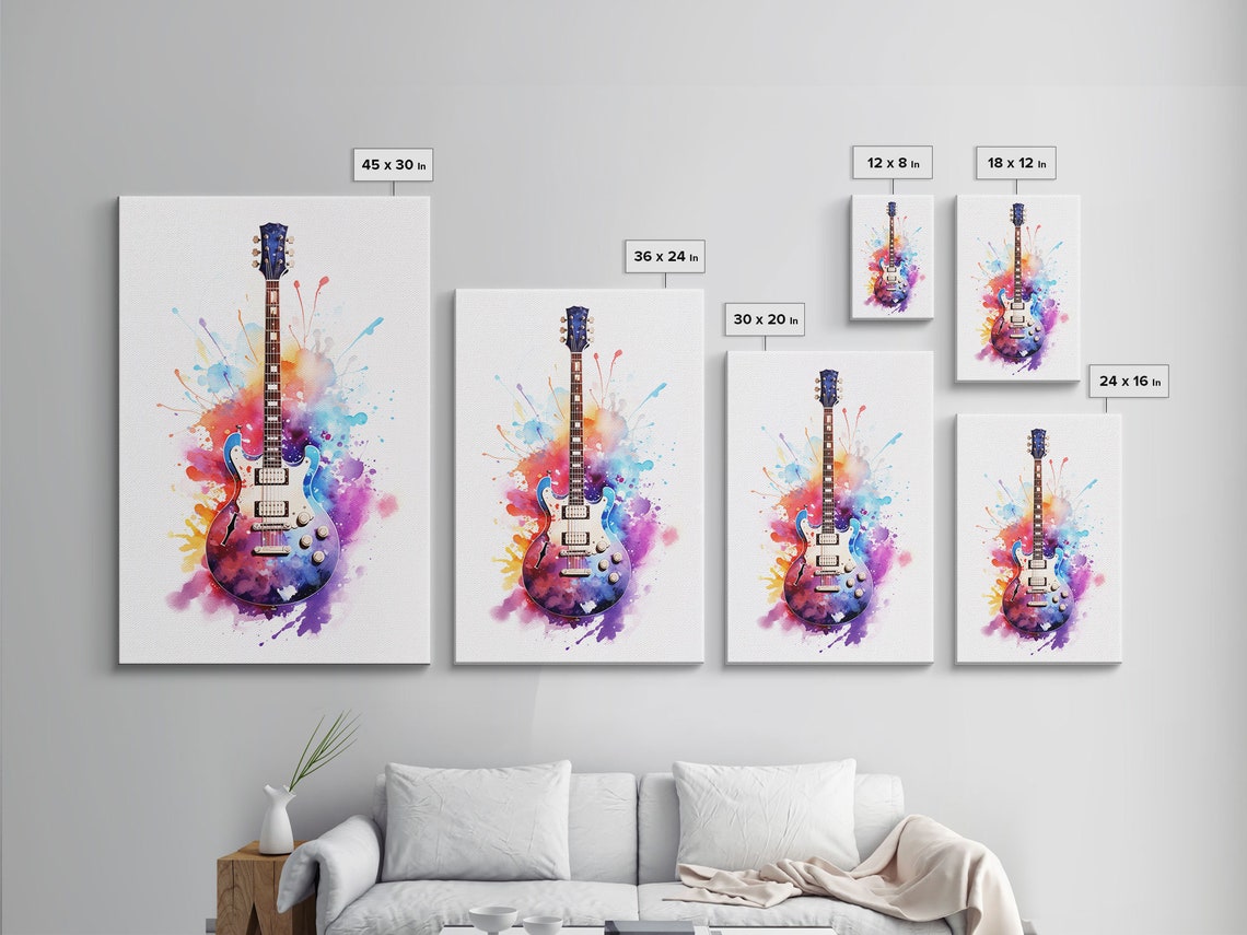 Electric Guitar Watercolor Paint Splash Rock Music Studio Art Poster - Image 2