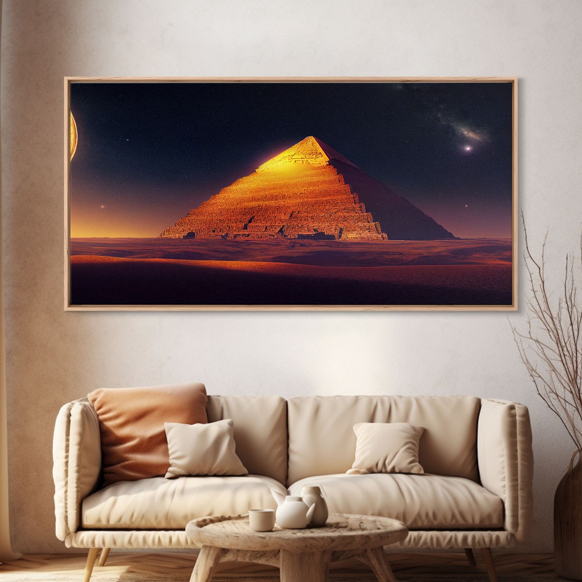Golden Pyramid Under Starry Night Sky With Crescent Moon Egypt Print - Image 4