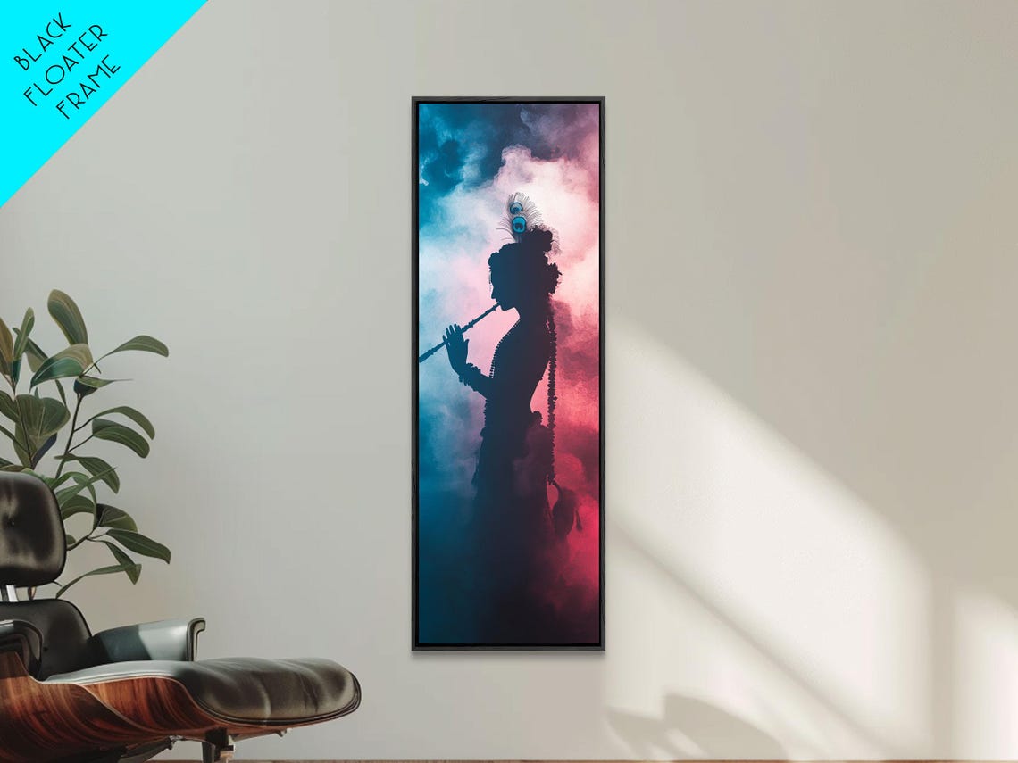 Krishna Playing Flute Silhouette Dramatic Hindu Deity Art Poster - Image 4