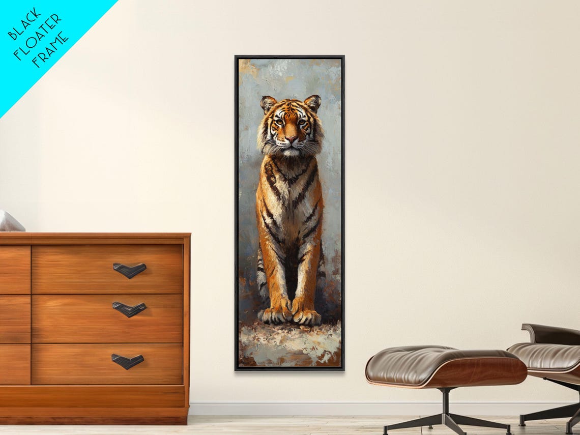 Majestic Tiger Portrait Standing Painterly Rustic Animal Wall Art