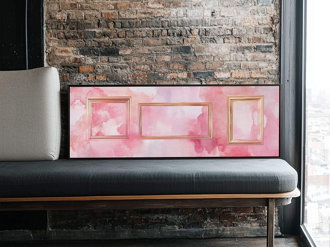 Golden Frames Print Light Pink Wall Art Minimalist Decor Modern Artistic Horizontal Artwork Boho Home Gift Idea - Image 5